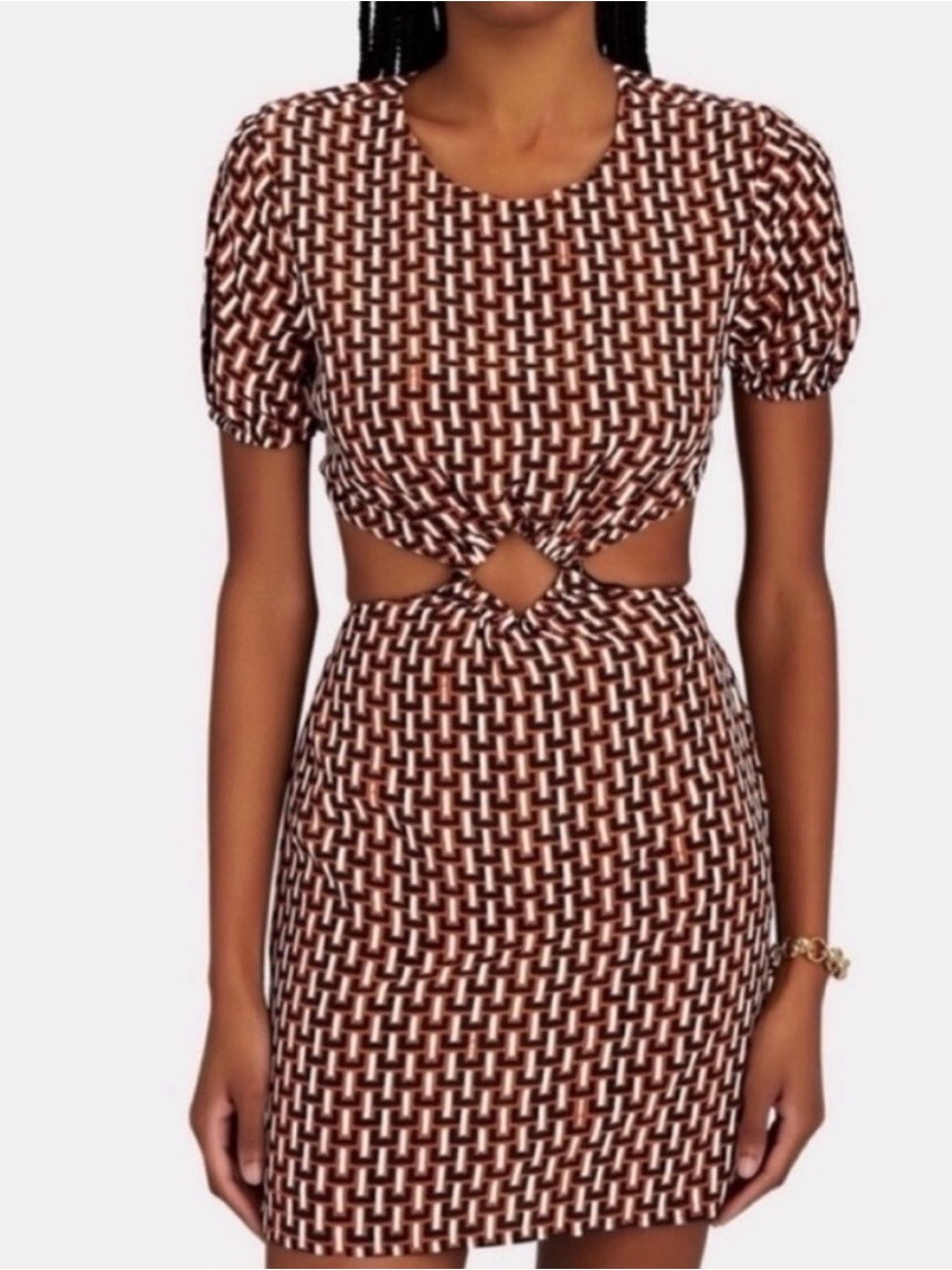Staud Brown & White Geometric Cutout Mini Dress